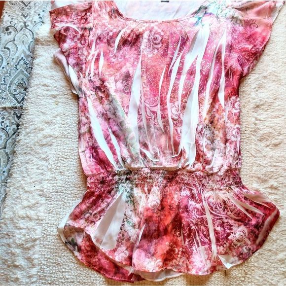 Covington Womens Red Floral Print Tunic Top Size Small - Picture 4 of 5